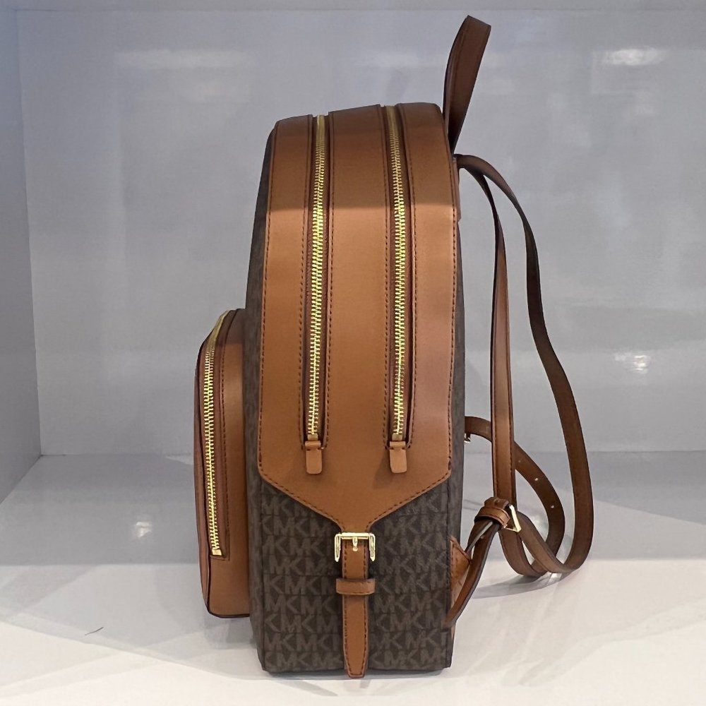 Michael Kors Jaycee Large Zip Pocket Front Backpack MK Signature Brown - Picture 4 of 9